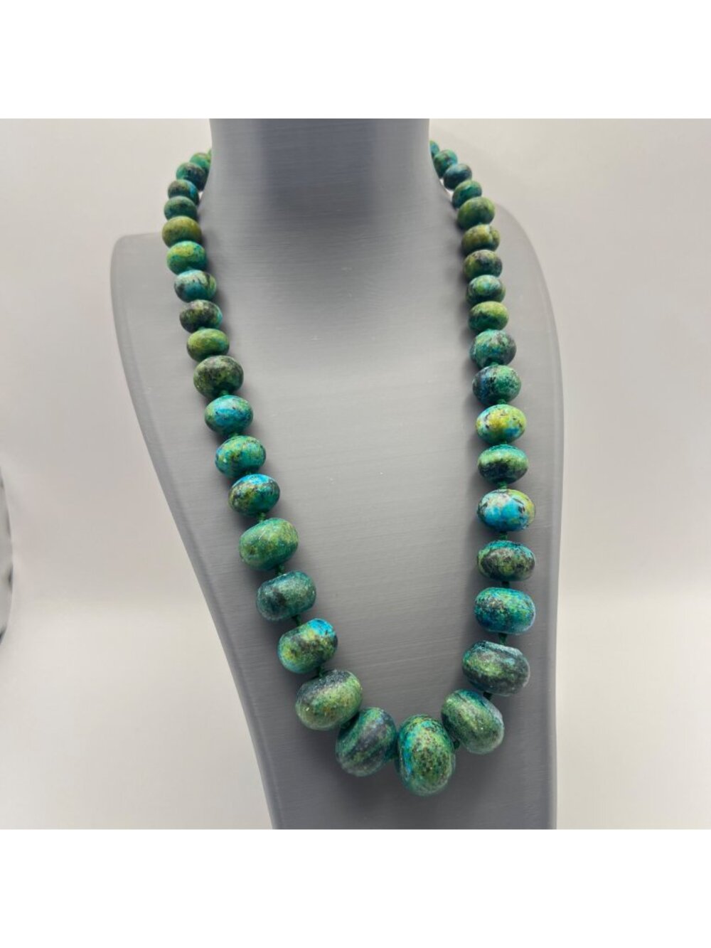 Natural Chrysocolla Graduated Bead Necklace 20" Knotted 128g Statement